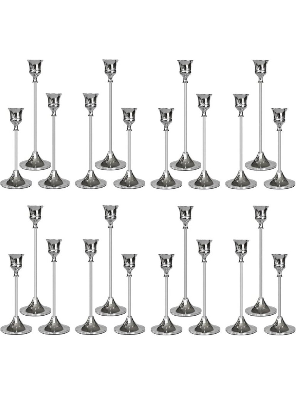 Elegant Silver Taper Candle Holders - 24 Pack for Home Decor & Events